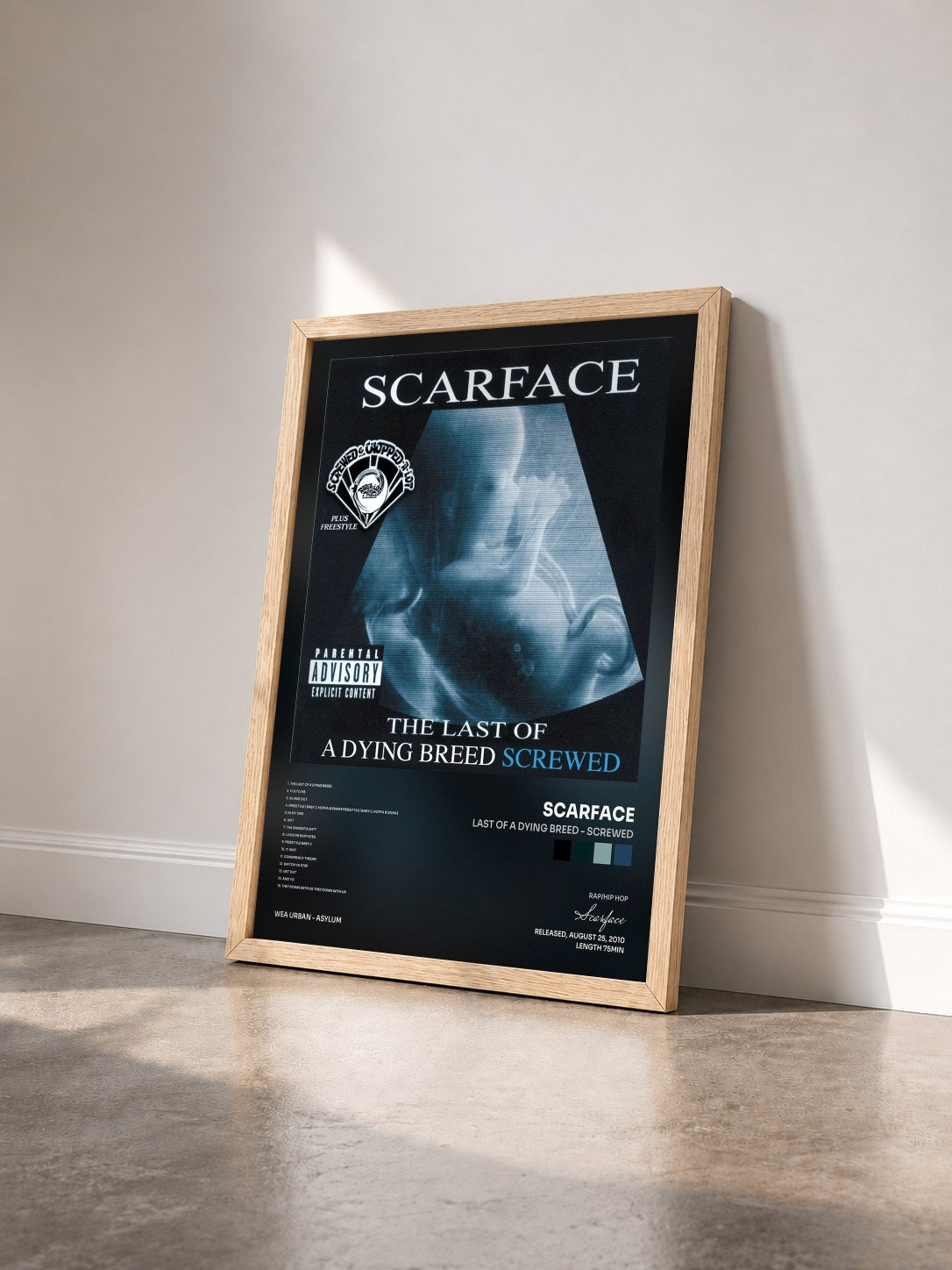 #bois Tableau de l'album Last Of A Dying Breed - Screwed de Scarface vu de trois quarts, cadre en bois brut