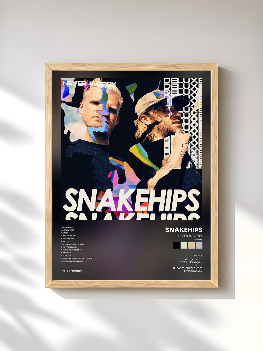 #bois Tableau de l'album never worry (deluxe) de Snakehips, cadre en bois brut, imprimé et encadré en France