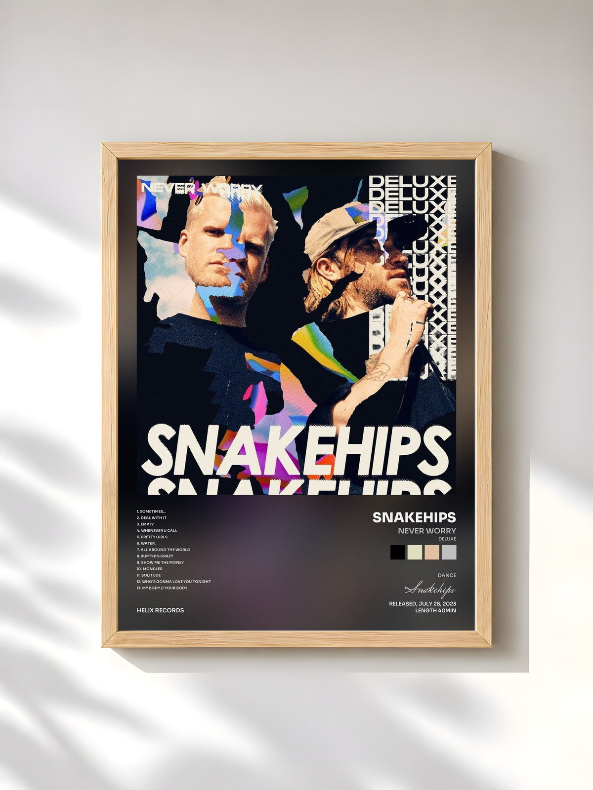 #bois Tableau de l'album never worry (deluxe) de Snakehips, cadre en bois brut, imprimé et encadré en France