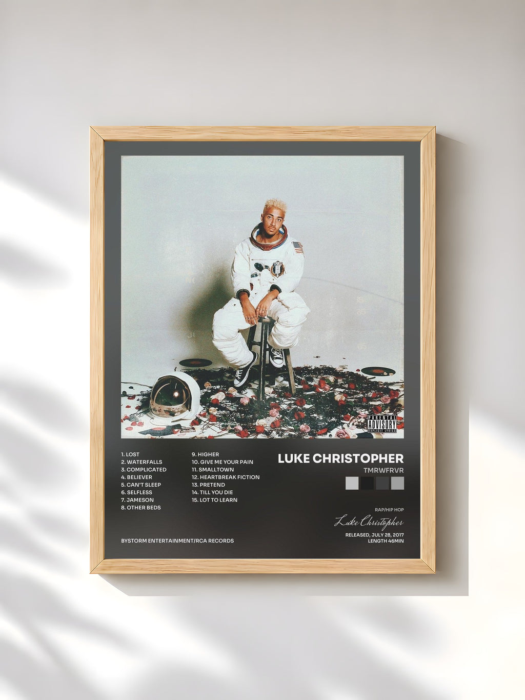 #bois Tableau de l'album TMRWFRVR de Luke Christopher, cadre en bois brut, imprimé et encadré en France