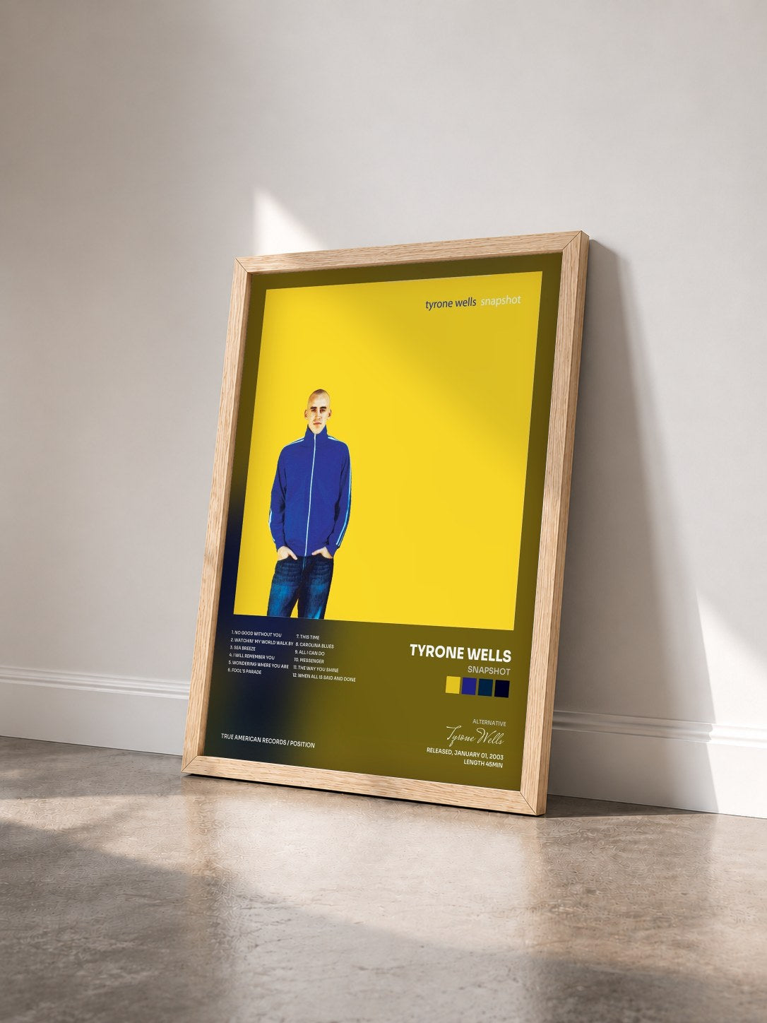 #bois Tableau de l'album Snapshot de Tyrone Wells vu de trois quarts, cadre en bois brut