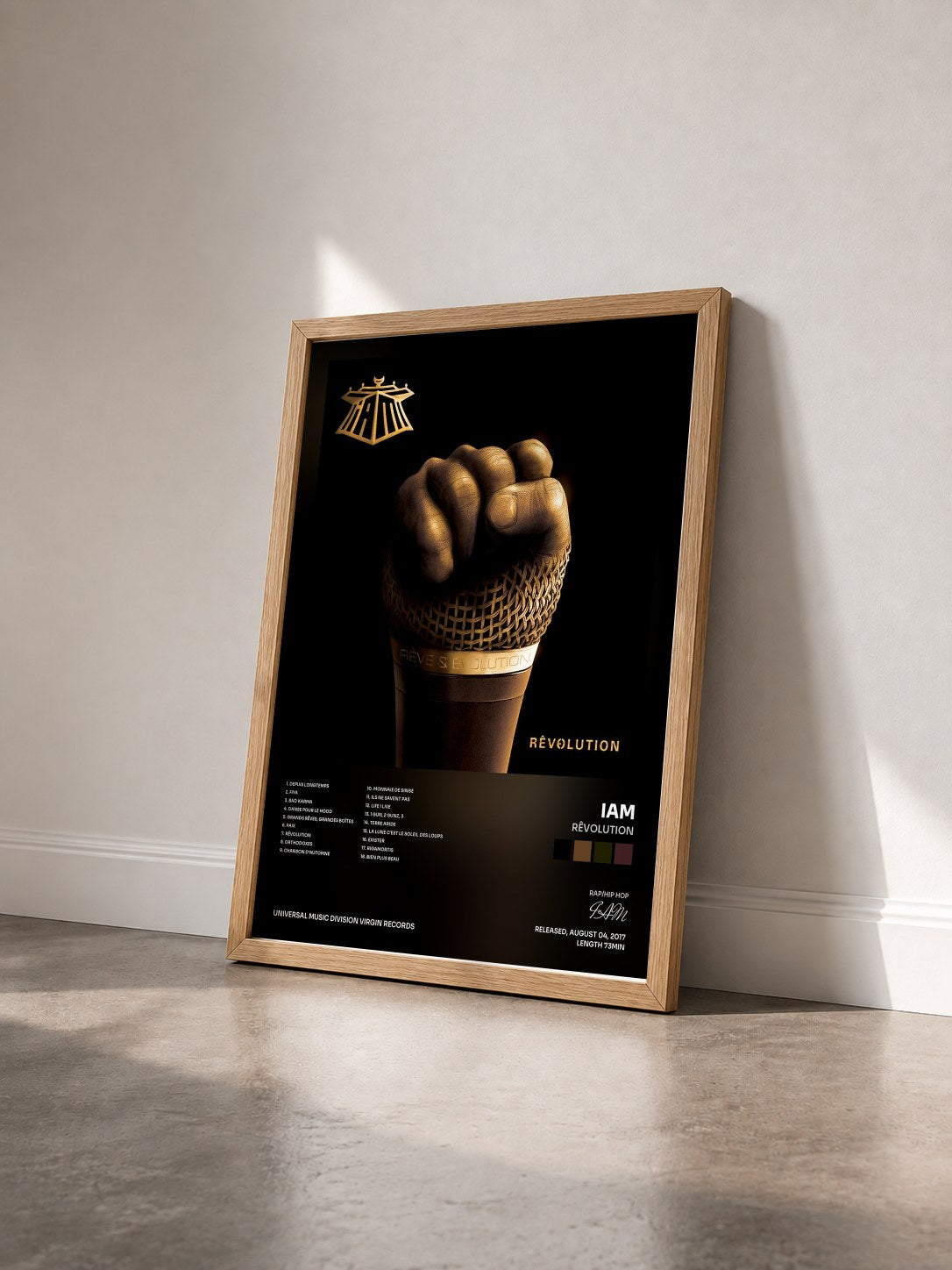 #bois Tableau de l'album Rêvolution de IAM vu de trois quarts, cadre en bois brut