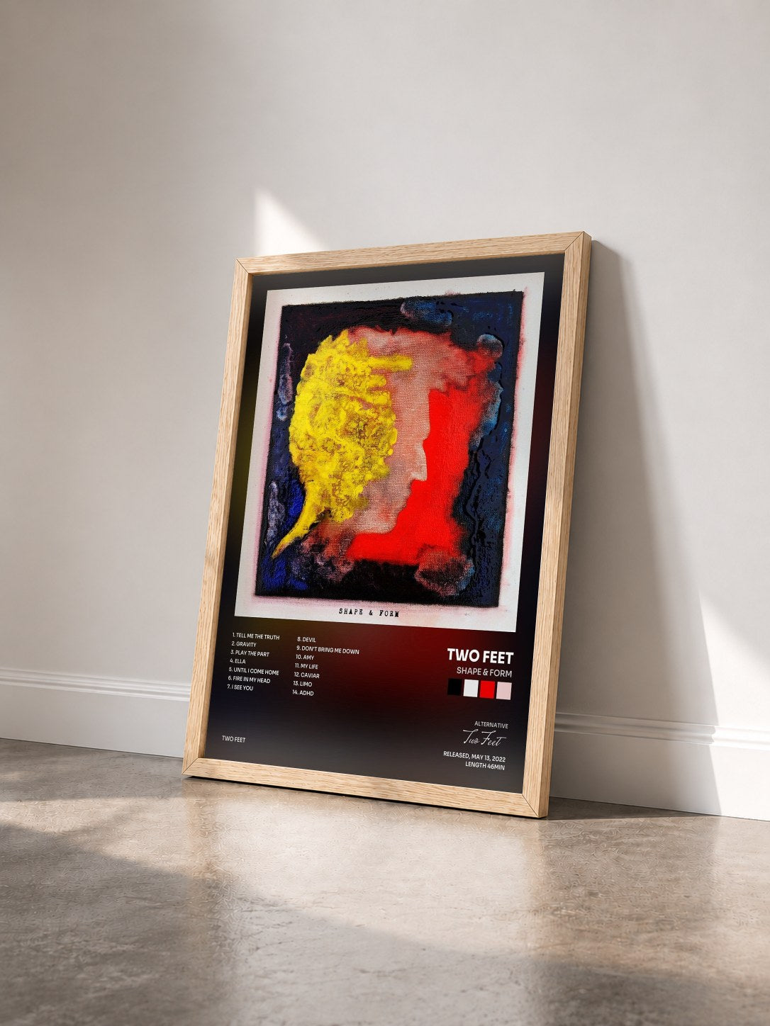 #bois Tableau de l'album Shape & Form de Two Feet vu de trois quarts, cadre en bois brut