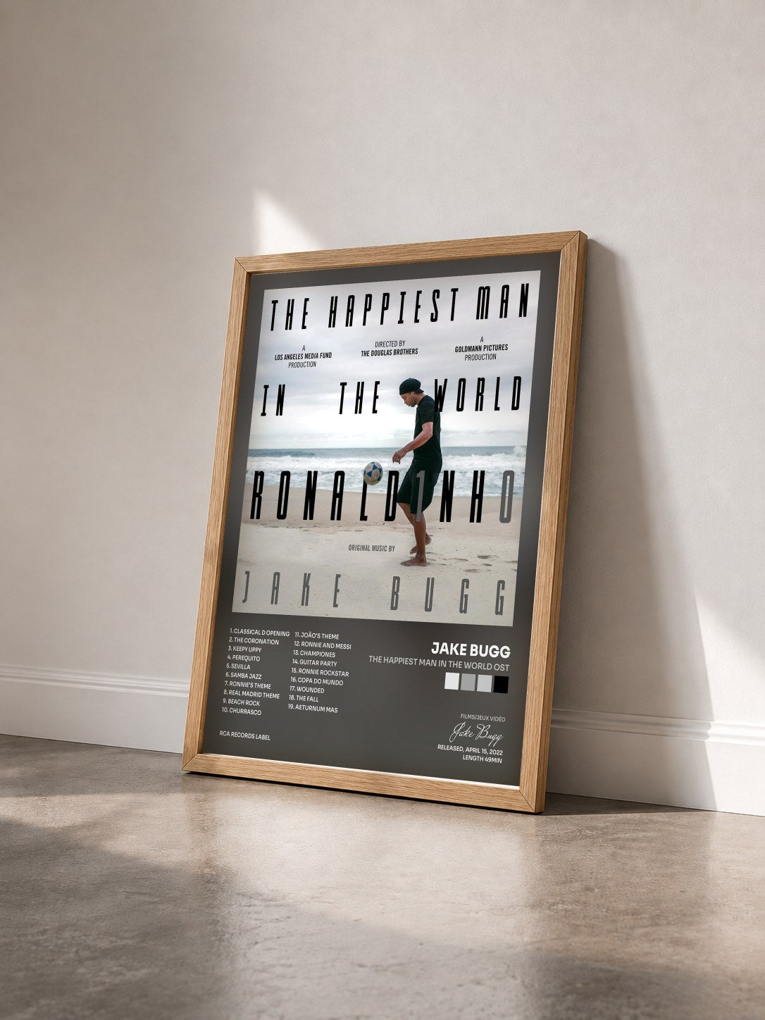 #bois Tableau de l'album The Happiest Man in the World OST de Jake Bugg vu de trois quarts, cadre en bois brut