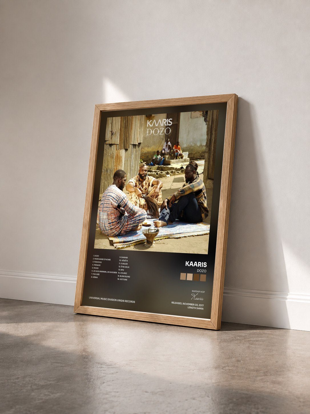 #bois Tableau de l'album Dozo de Kaaris vu de trois quarts, cadre en bois brut