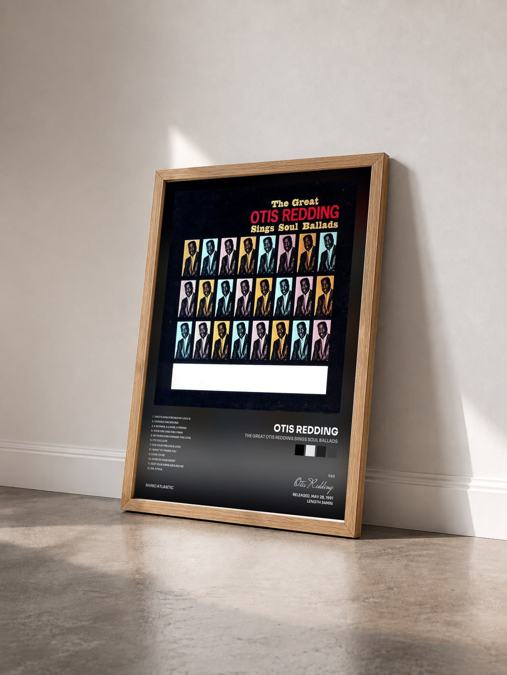 #bois Tableau de l'album The Great Otis Redding Sings Soul Ballads de Otis Redding vu de trois quarts, cadre en bois brut
