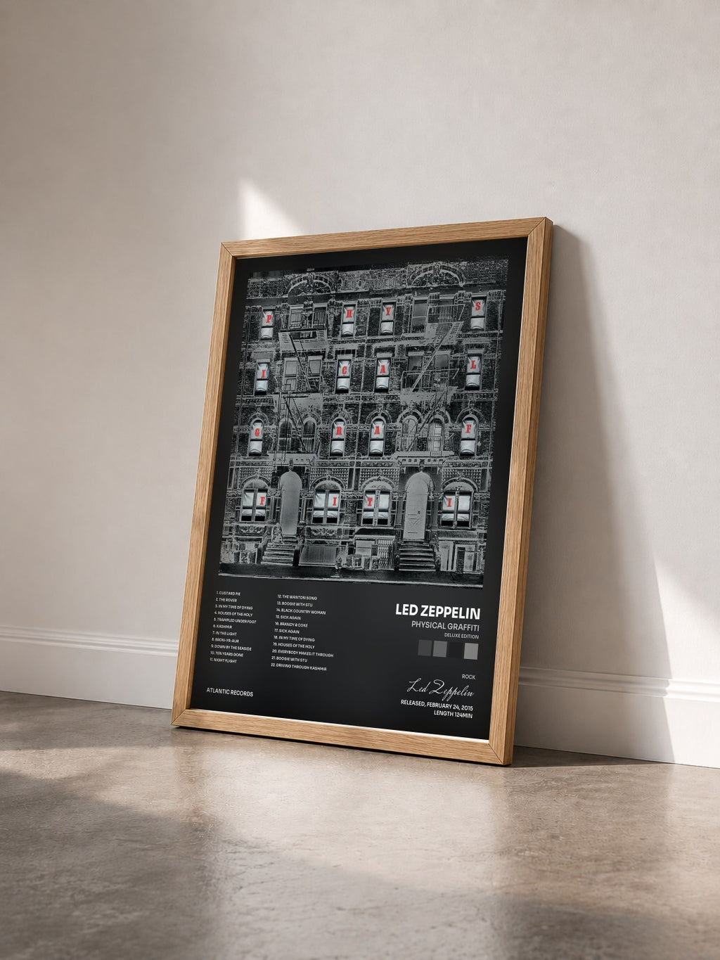 #bois Tableau de l'album Physical Graffiti (Deluxe Edition) de Led Zeppelin vu de trois quarts, cadre en bois brut