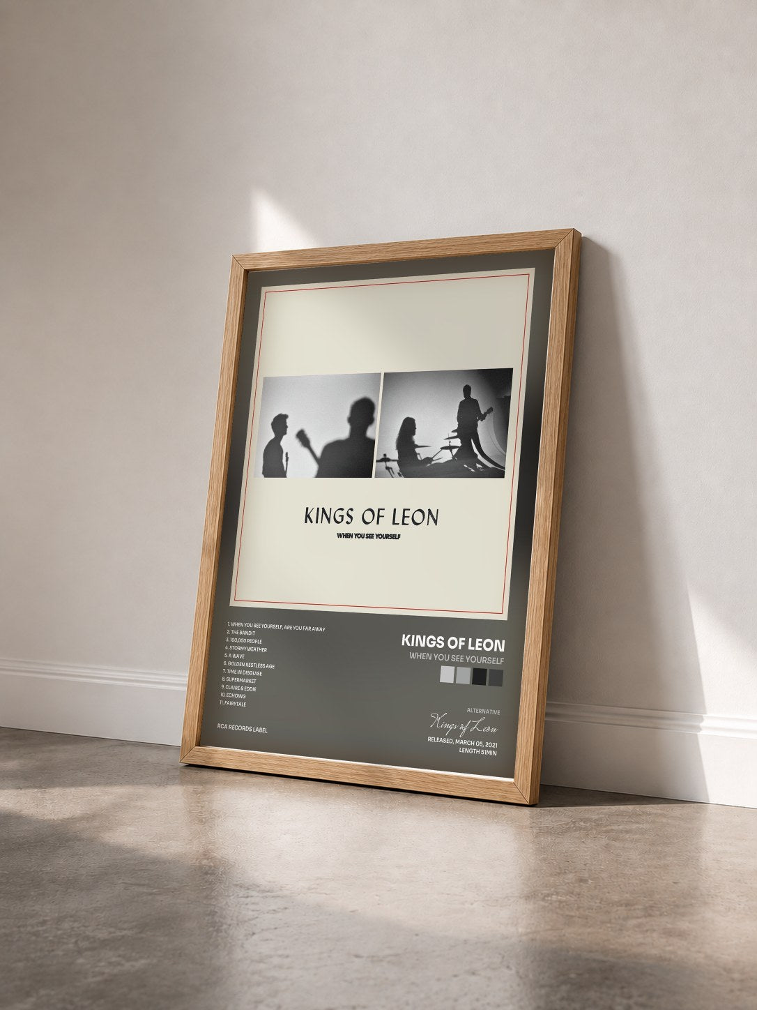 #bois Tableau de l'album When You See Yourself de Kings of Leon vu de trois quarts, cadre en bois brut