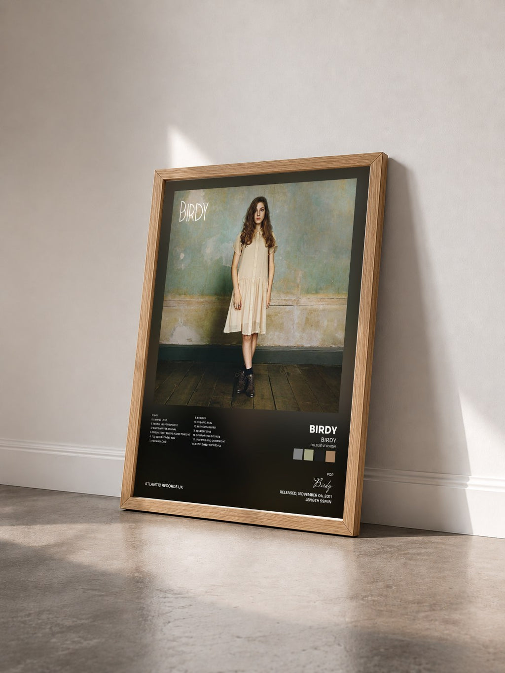 #bois Tableau de l'album Birdy (Deluxe Version) de Birdy vu de trois quarts, cadre en bois brut