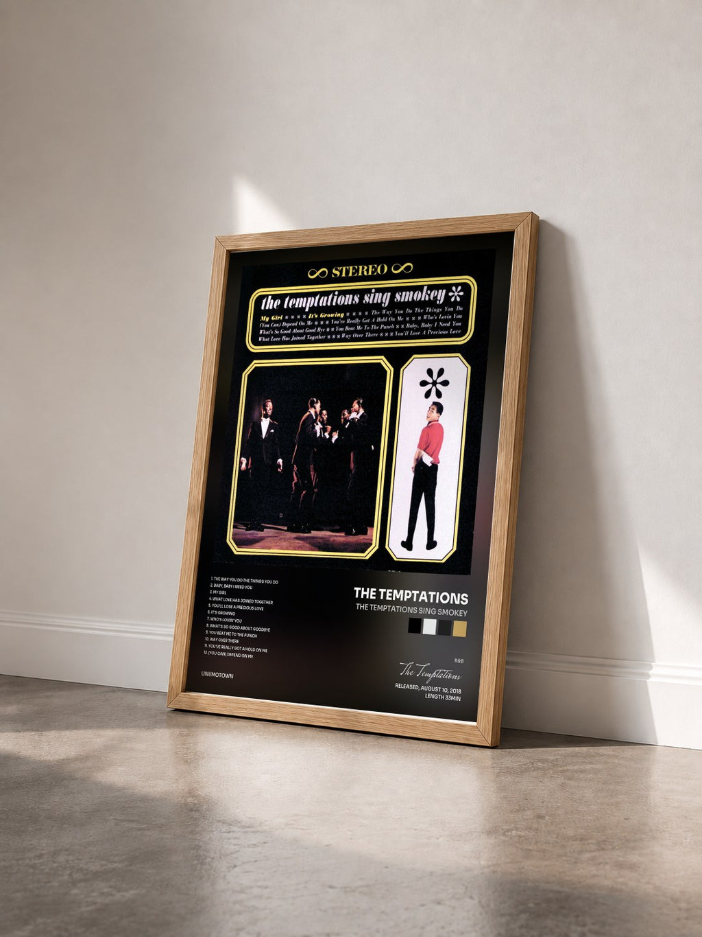 #bois Tableau de l'album The Temptations Sing Smokey de The Temptations vu de trois quarts, cadre en bois brut