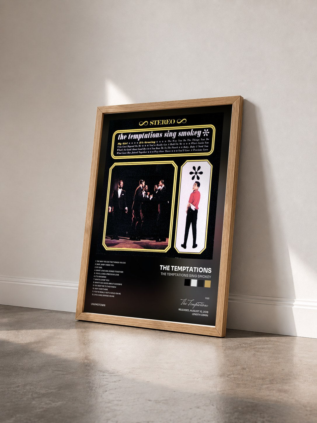#bois Tableau de l'album The Temptations Sing Smokey de The Temptations vu de trois quarts, cadre en bois brut
