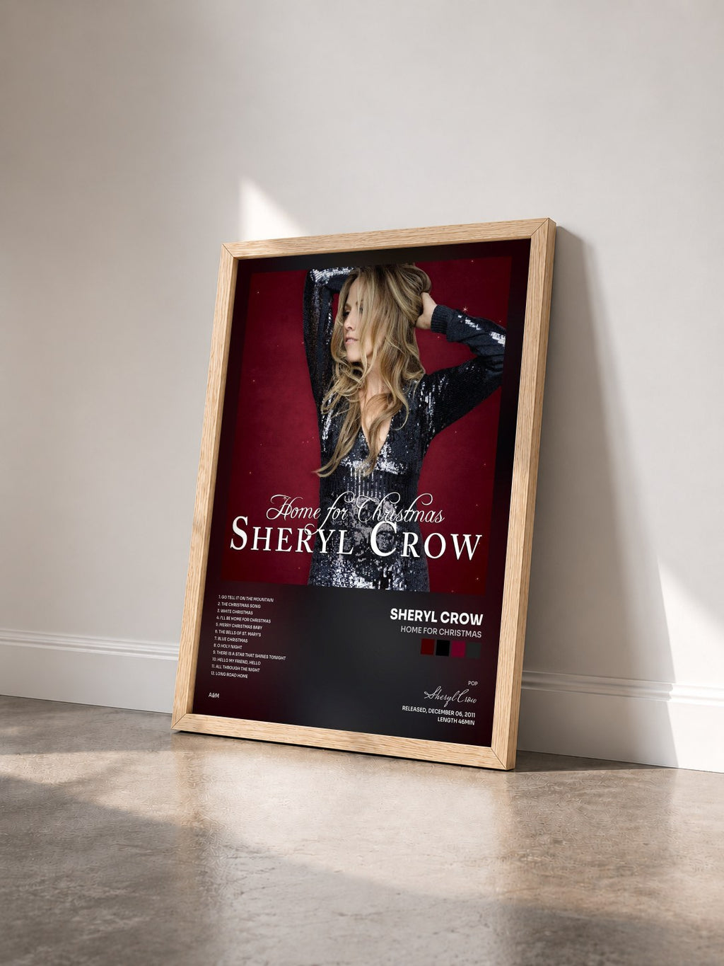 #bois Tableau de l'album Home For Christmas de Sheryl Crow vu de trois quarts, cadre en bois brut