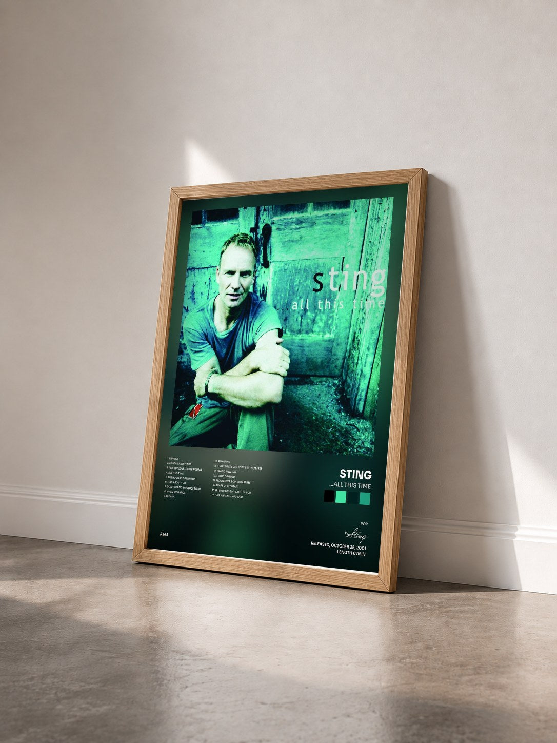 #bois Tableau de l'album ...All This Time de Sting vu de trois quarts, cadre en bois brut