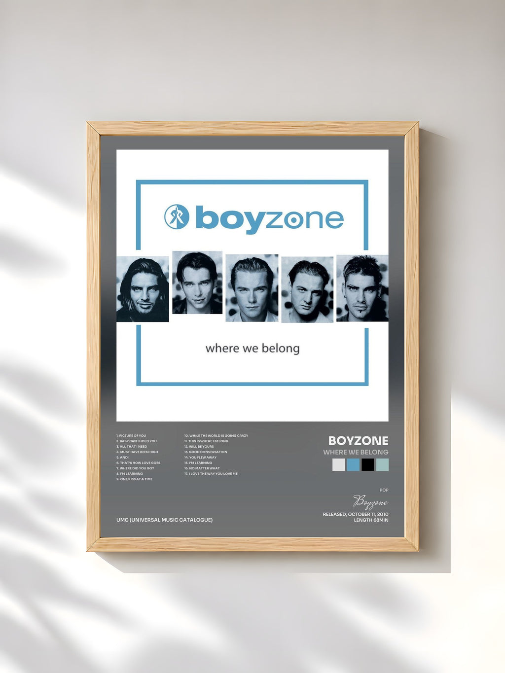 #bois Tableau de l'album Where We Belong de Boyzone, cadre en bois brut, imprimé et encadré en France