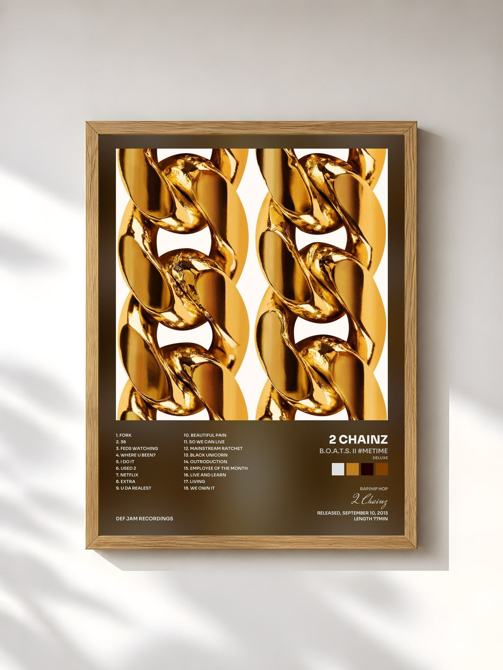 #bois Tableau de l'album B.O.A.T.S. II #METIME (Deluxe) de 2 Chainz, cadre en bois brut, imprimé et encadré en France
