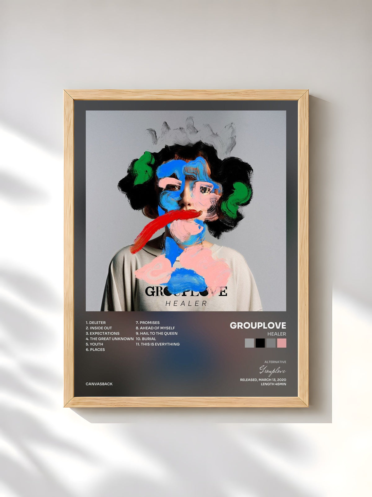 #bois Tableau de l'album Healer de Grouplove, cadre en bois brut, imprimé et encadré en France