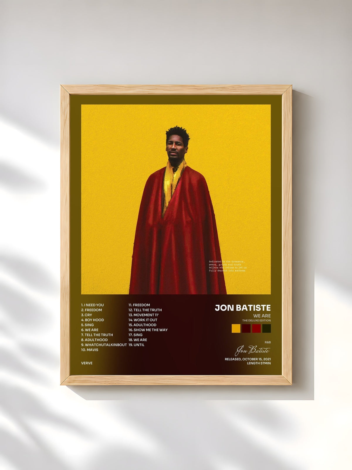 #bois Tableau de l'album WE ARE (The Deluxe Edition) de Jon Batiste, cadre en bois brut, imprimé et encadré en France