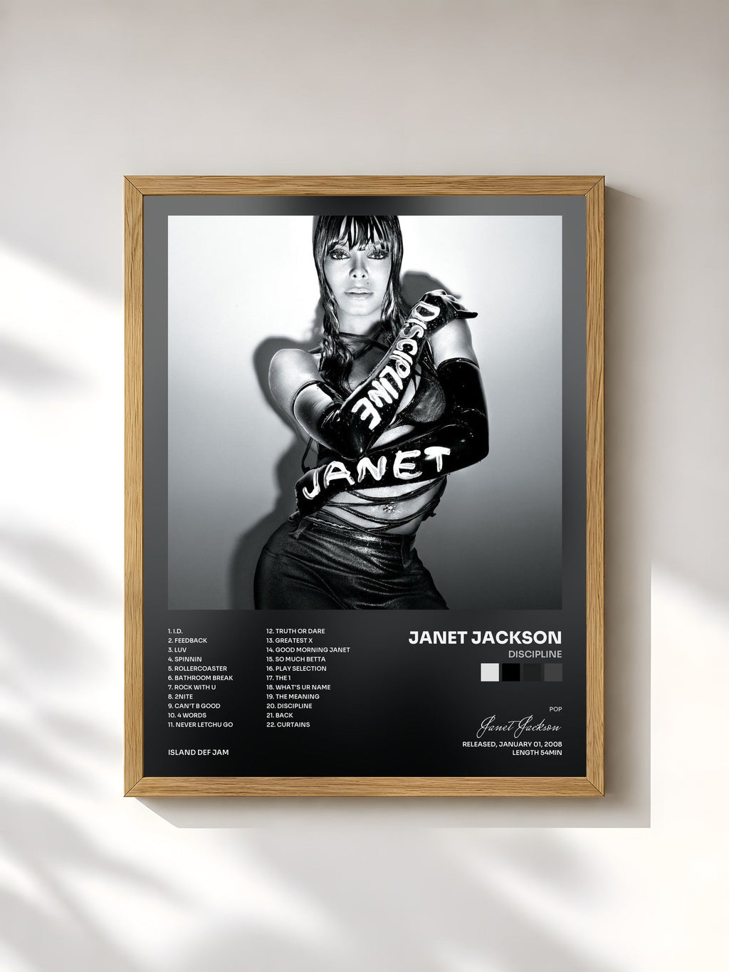 #bois Tableau de l'album Discipline de Janet Jackson, cadre en bois brut, imprimé et encadré en France