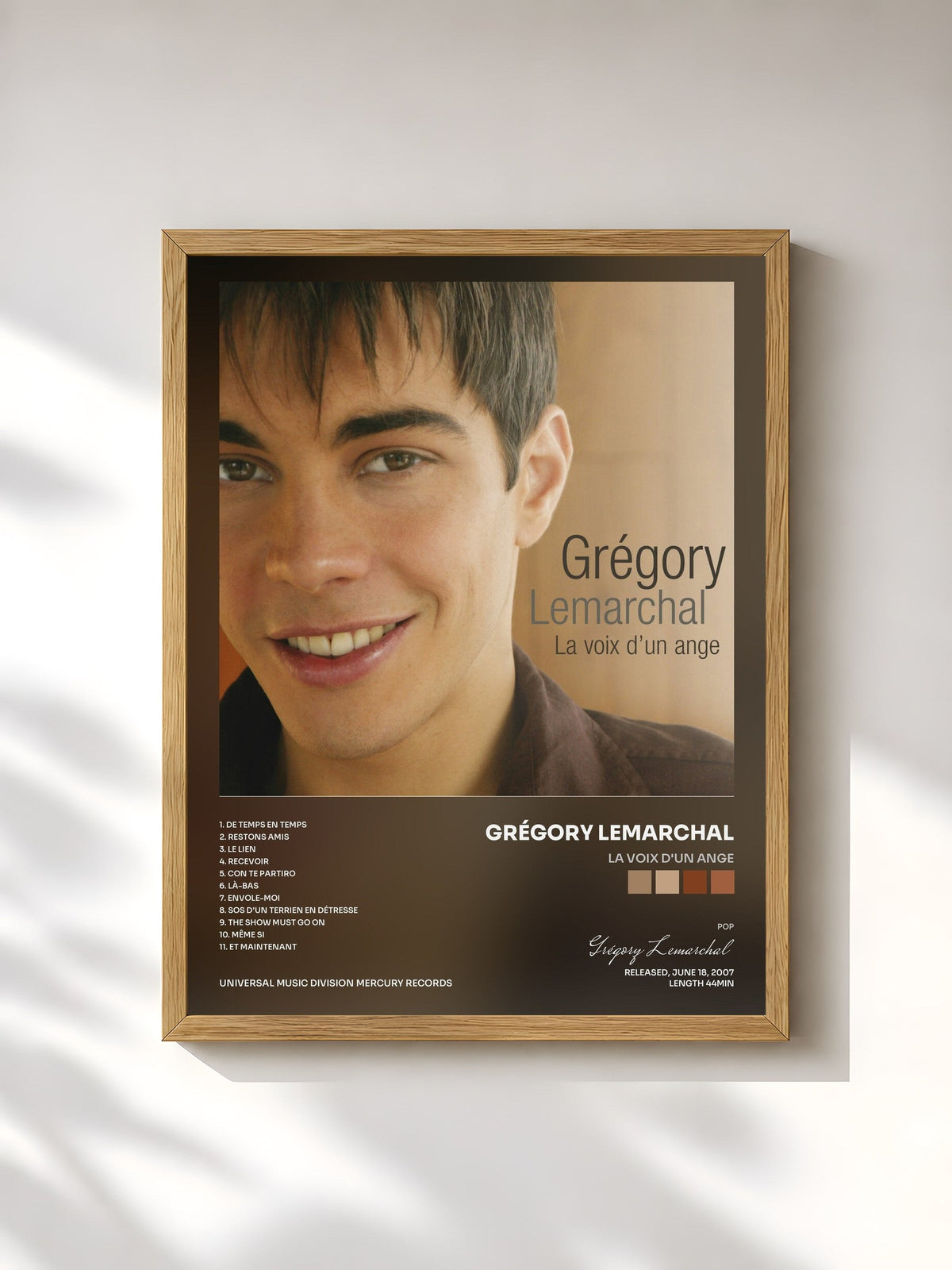 #bois Tableau de l'album La Voix D'Un Ange de Grégory Lemarchal, cadre en bois brut, imprimé et encadré en France