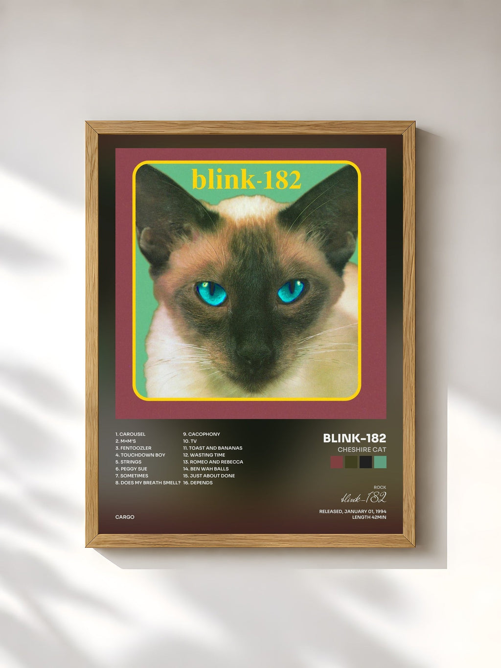 #bois Tableau de l'album Cheshire Cat de blink-182, cadre en bois brut, imprimé et encadré en France