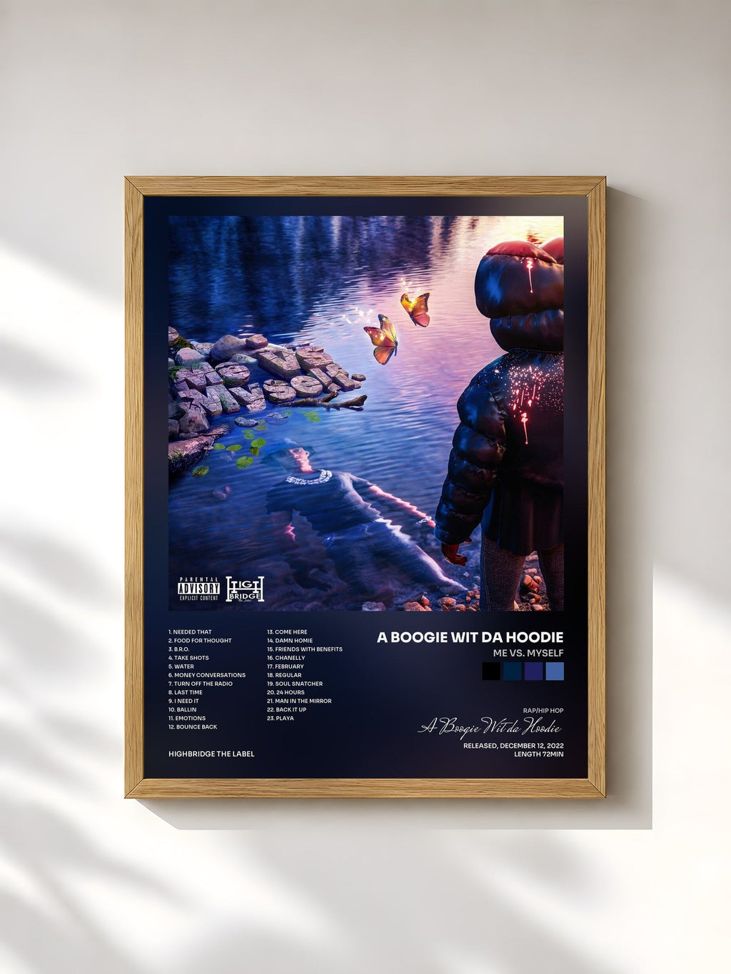 #bois Tableau de l'album Me vs. Myself de A Boogie Wit da Hoodie, cadre en bois brut, imprimé et encadré en France