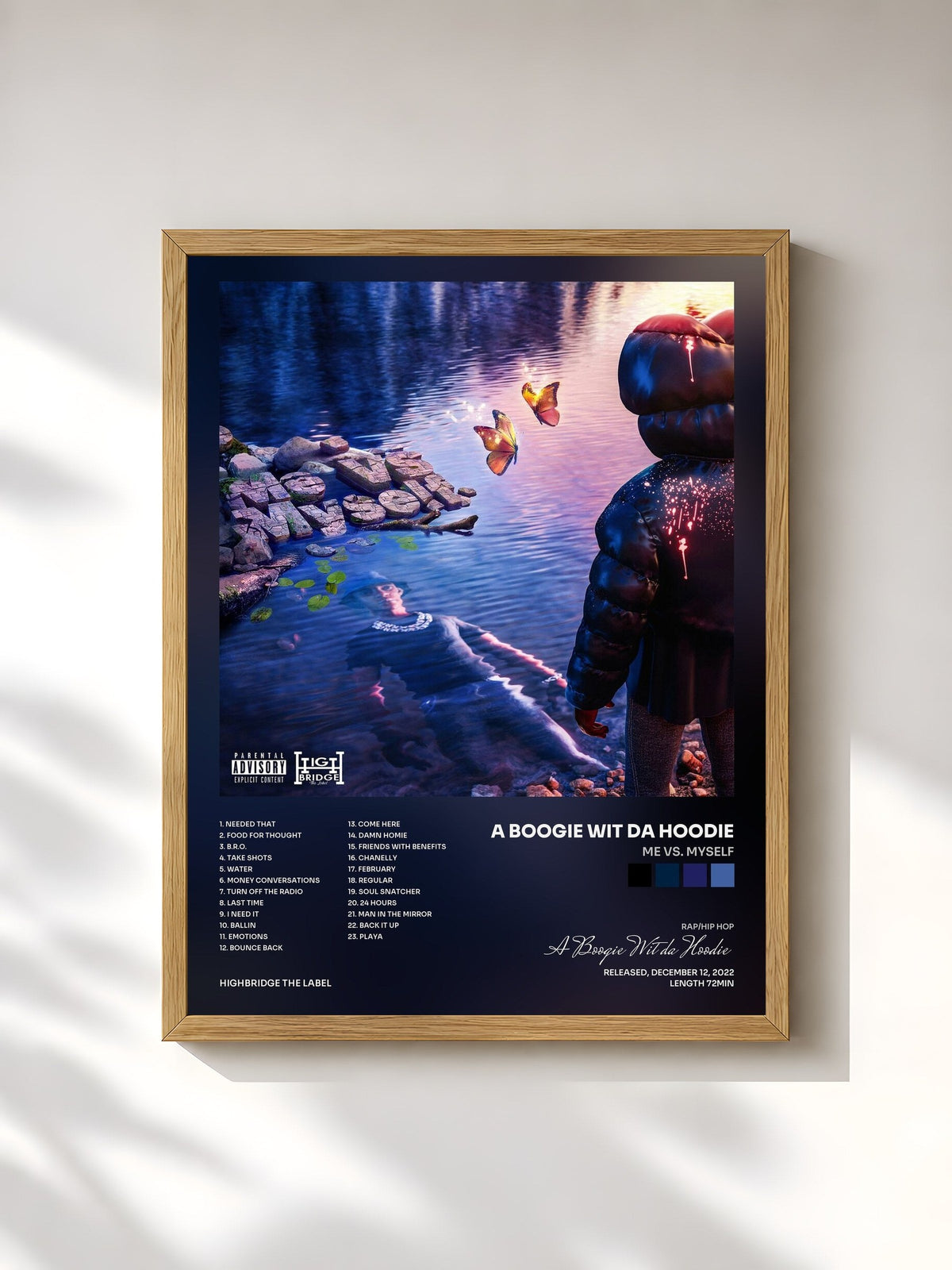 #bois Tableau de l'album Me vs. Myself de A Boogie Wit da Hoodie, cadre en bois brut, imprimé et encadré en France