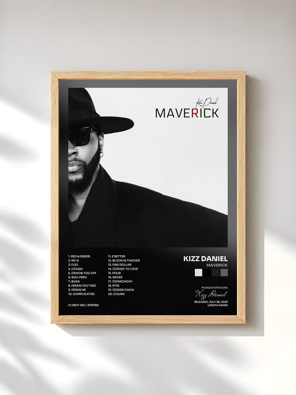 #bois Tableau de l'album Maverick de Kizz Daniel, cadre en bois brut, imprimé et encadré en France