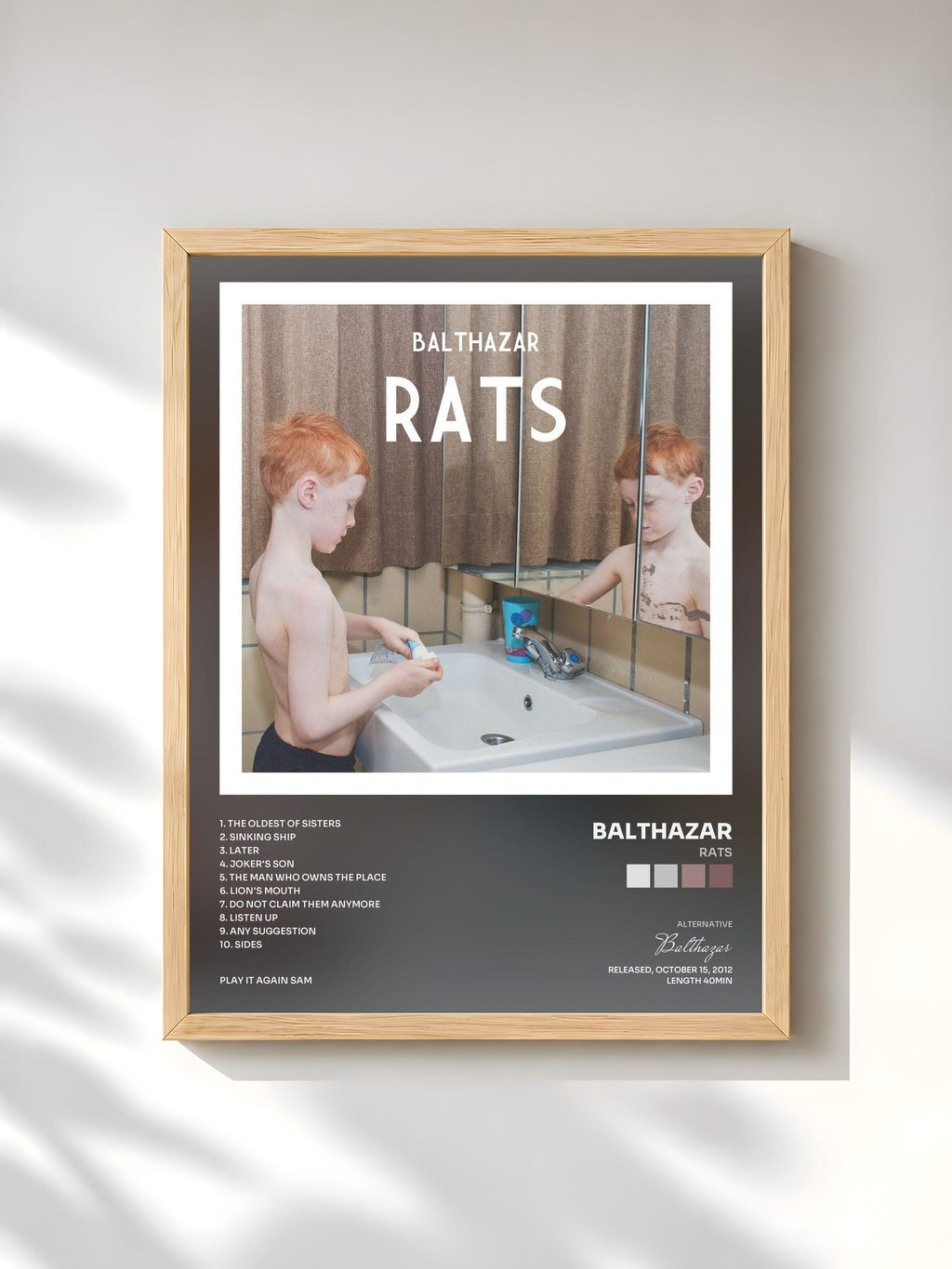 #bois Tableau de l'album Rats de Balthazar, cadre en bois brut, imprimé et encadré en France