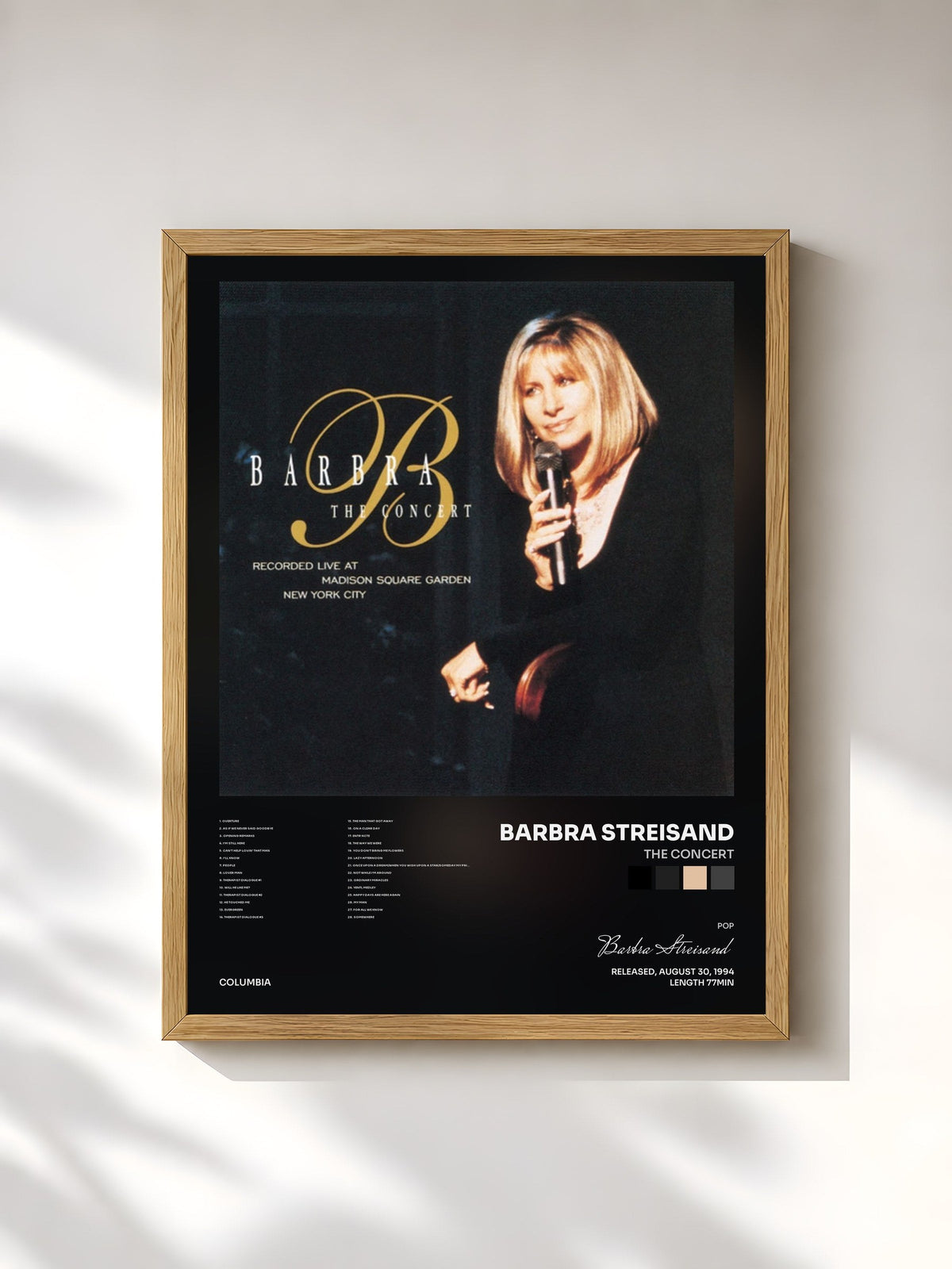 #bois Tableau de l'album The Concert de Barbra Streisand, cadre en bois brut, imprimé et encadré en France