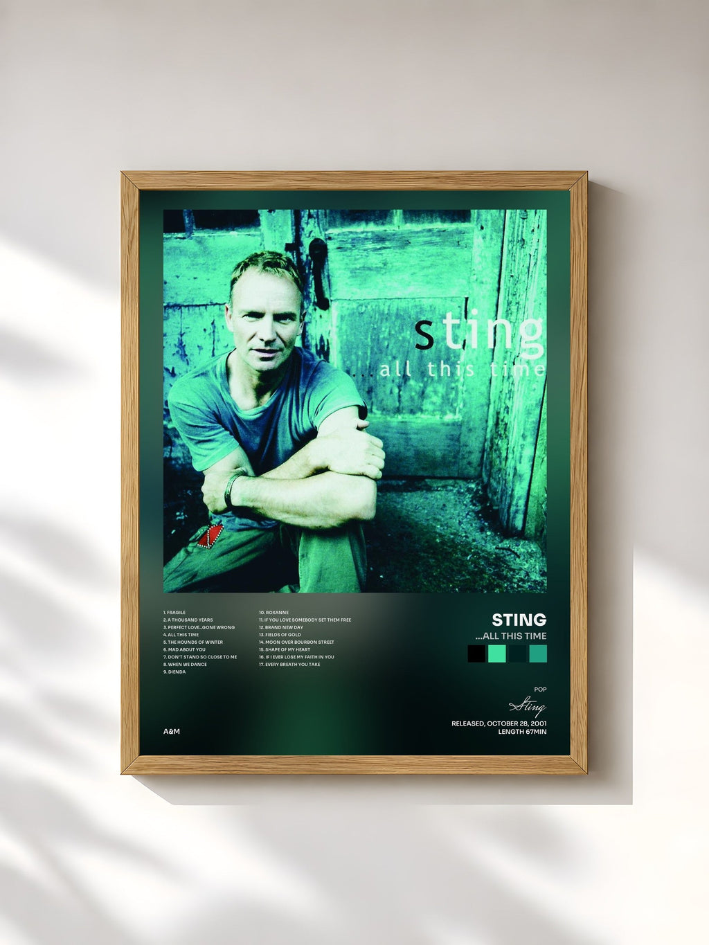 #bois Tableau de l'album ...All This Time de Sting, cadre en bois brut, imprimé et encadré en France
