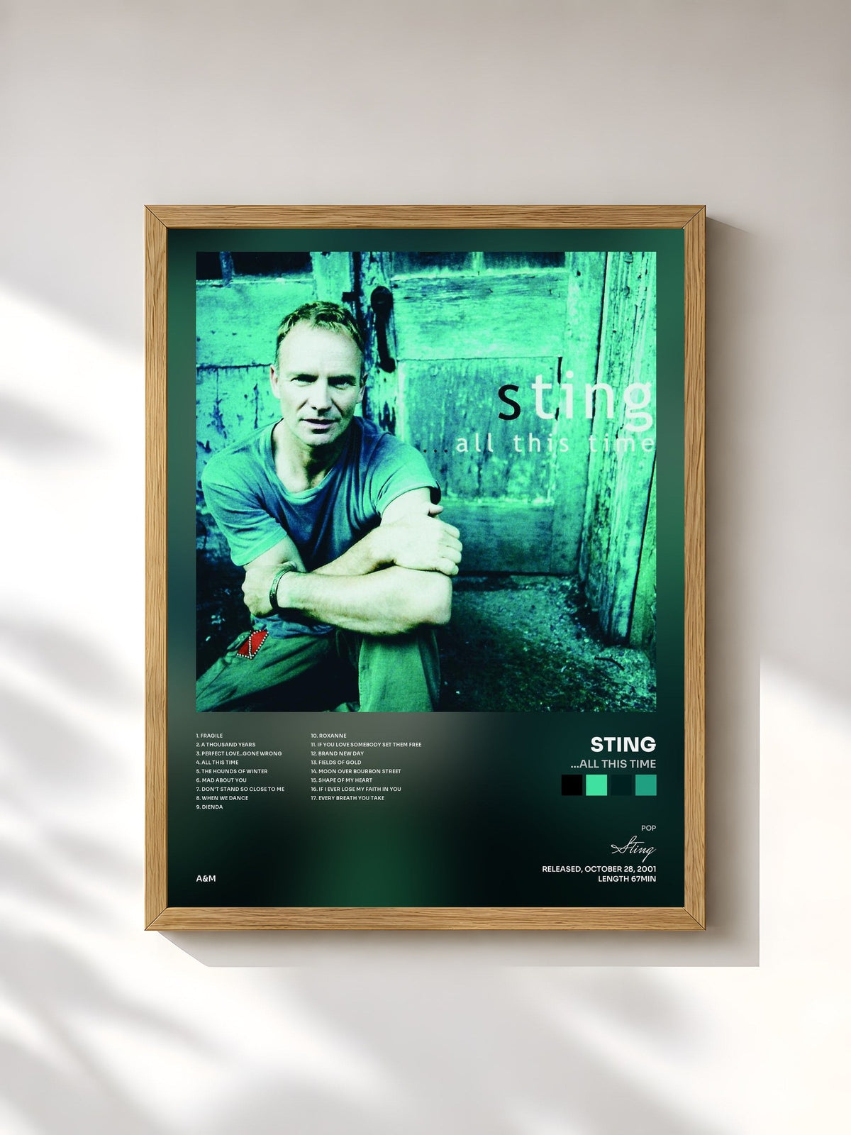 #bois Tableau de l'album ...All This Time de Sting, cadre en bois brut, imprimé et encadré en France