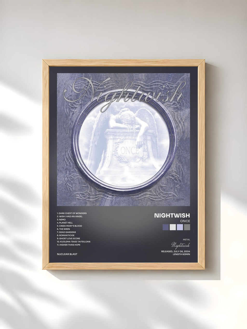 #bois Tableau de l'album Once de Nightwish, cadre en bois brut, imprimé et encadré en France