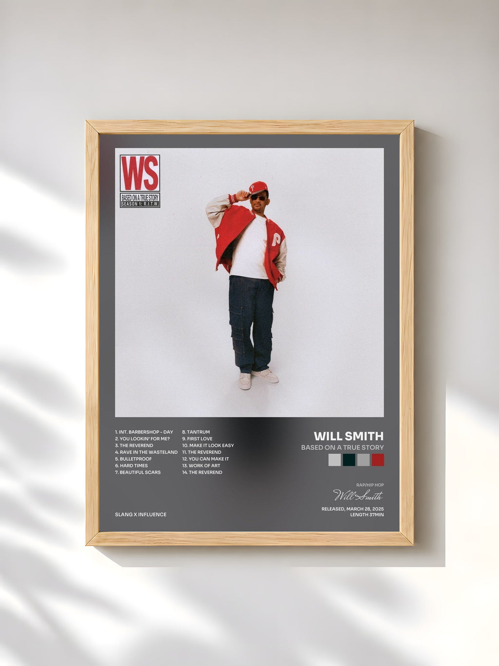 #bois Tableau de l'album Based on a True Story de Will Smith, cadre en bois brut, imprimé et encadré en France