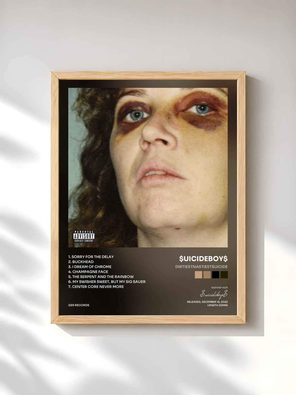 #bois Tableau de l'album DIRTIESTNASTIEST$UICIDE de $uicideboy$, cadre en bois brut, imprimé et encadré en France