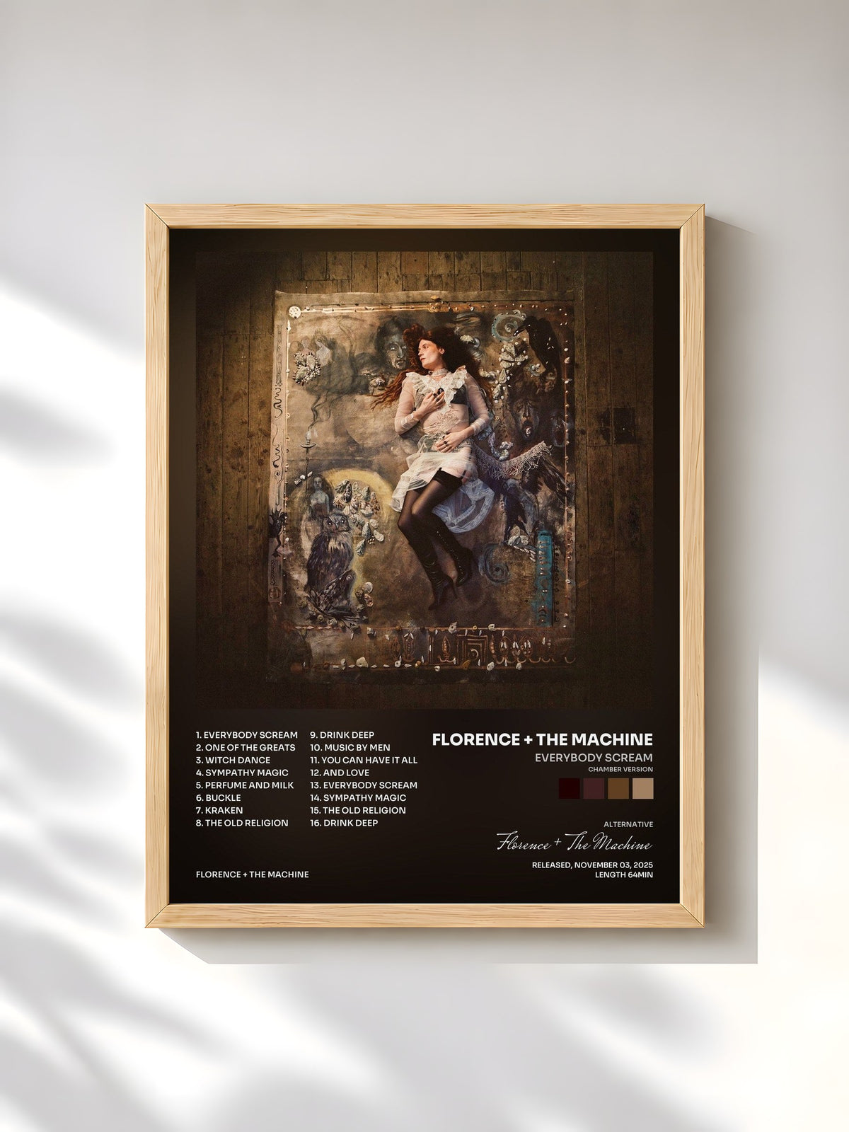 #bois Tableau de l'album Everybody Scream (Chamber Version) de Florence + The Machine, cadre en bois brut, imprimé et encadré en France