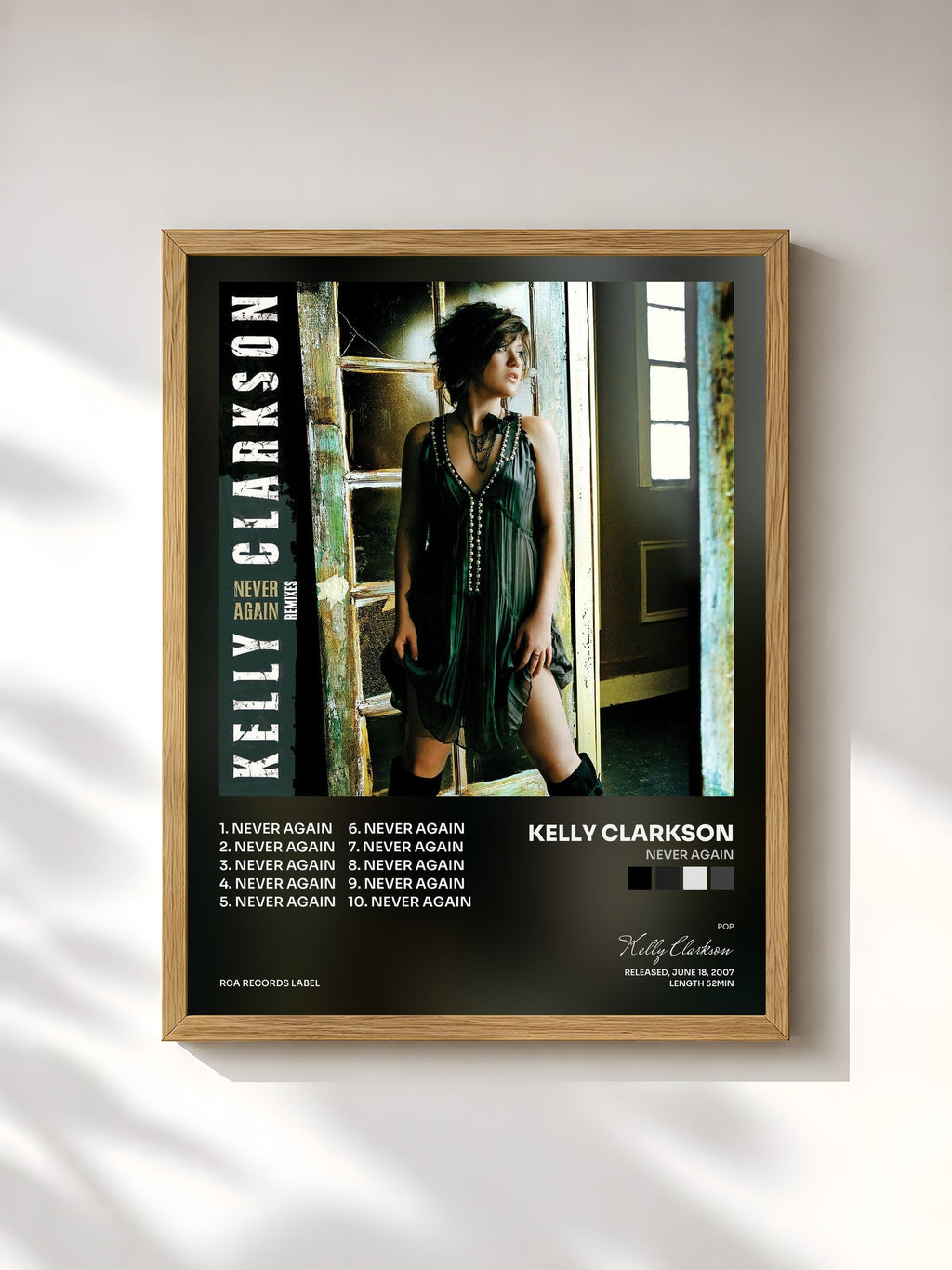 #bois Tableau de l'album Never Again de Kelly Clarkson, cadre en bois brut, imprimé et encadré en France