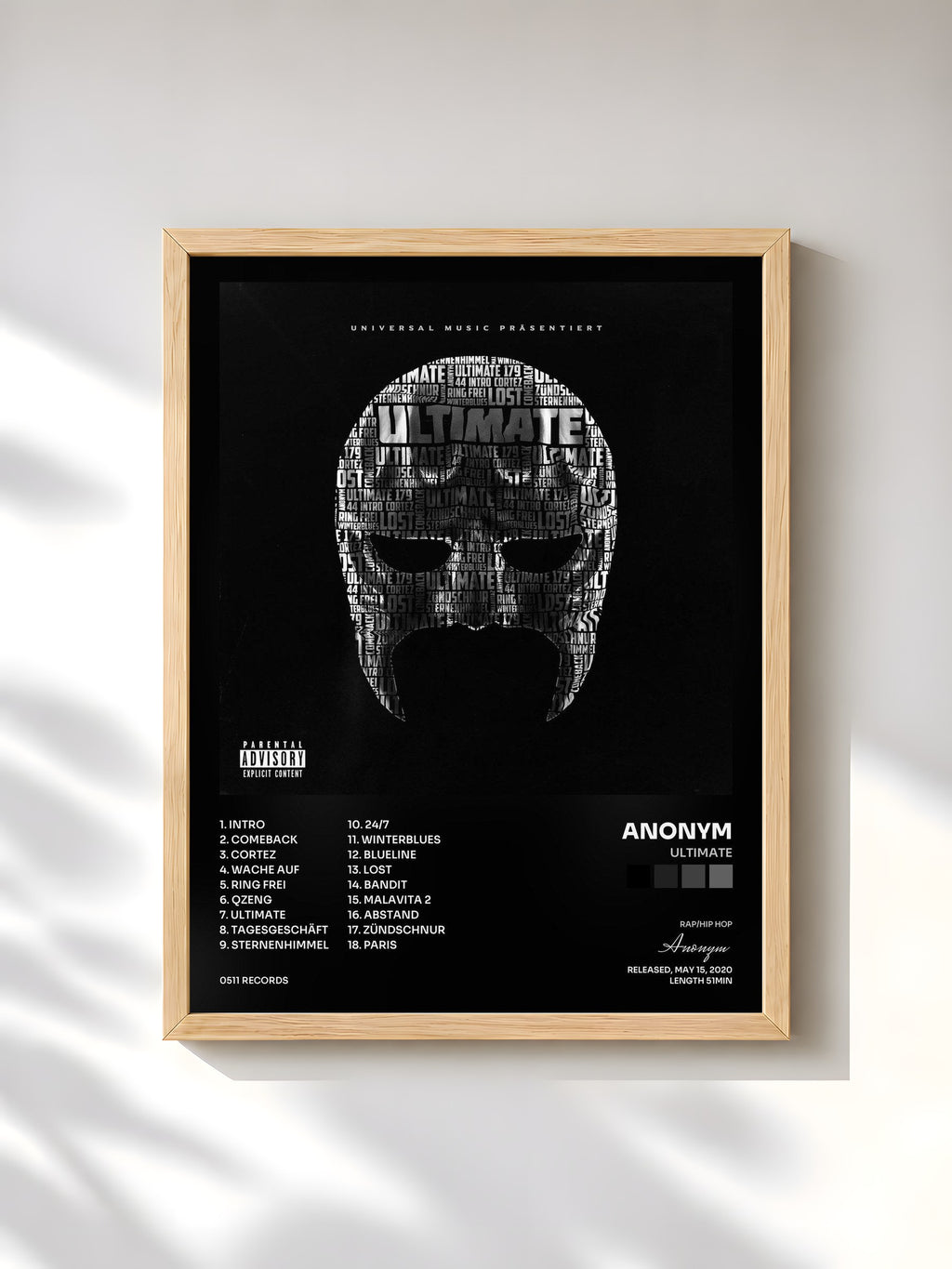 #bois Tableau de l'album Ultimate de Anonym, cadre en bois brut, imprimé et encadré en France