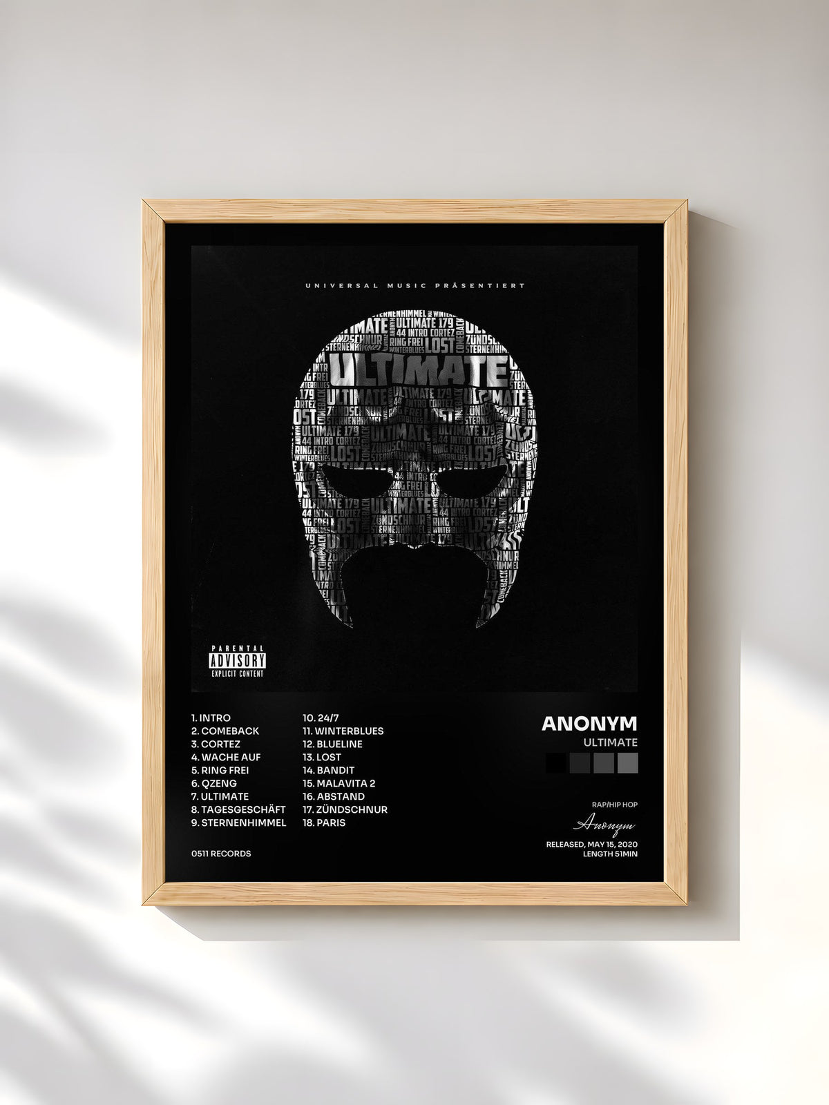 #bois Tableau de l'album Ultimate de Anonym, cadre en bois brut, imprimé et encadré en France