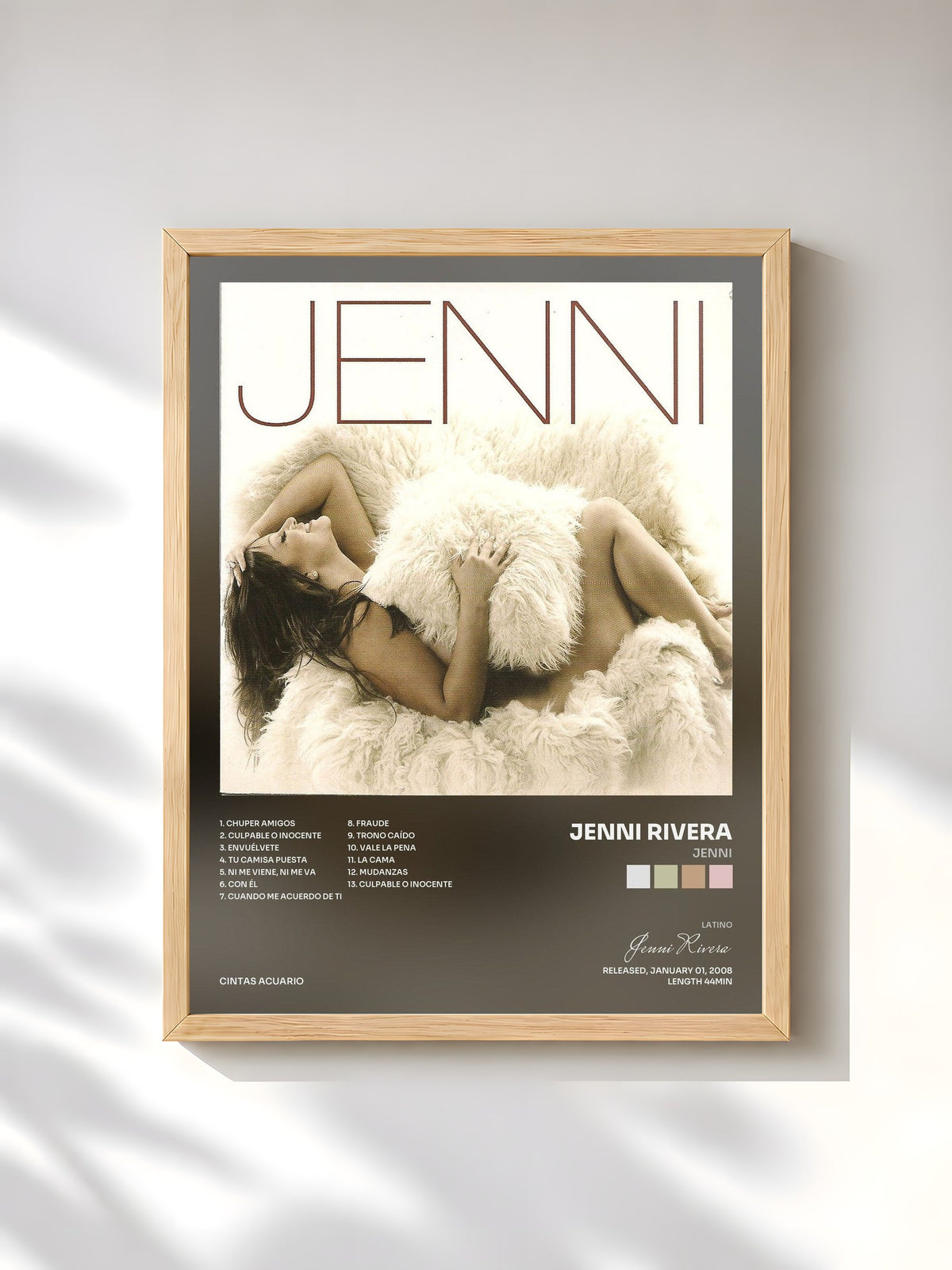 #bois Tableau de l'album Jenni de Jenni Rivera, cadre en bois brut, imprimé et encadré en France