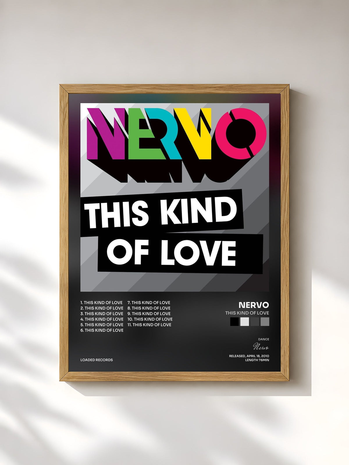 #bois Tableau de l'album This Kind of Love de Nervo, cadre en bois brut, imprimé et encadré en France