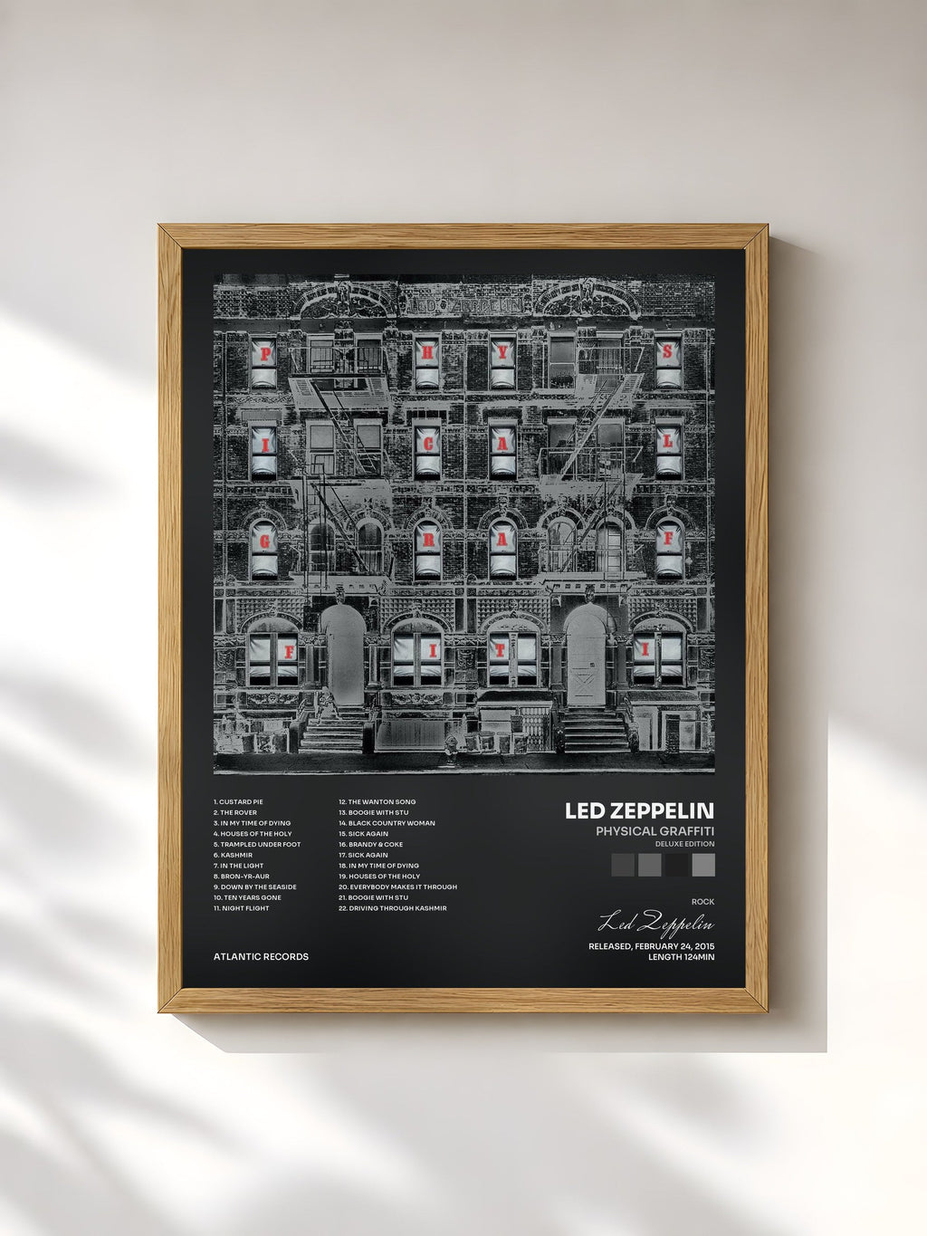 #bois Tableau de l'album Physical Graffiti (Deluxe Edition) de Led Zeppelin, cadre en bois brut, imprimé et encadré en France