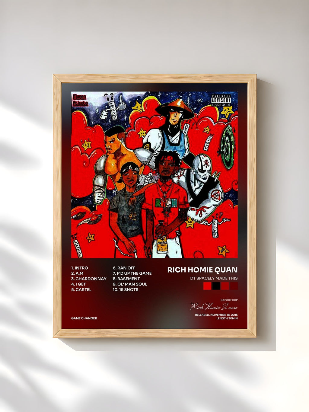 #bois Tableau de l'album Dt Spacely Made This de Rich Homie Quan, cadre en bois brut, imprimé et encadré en France