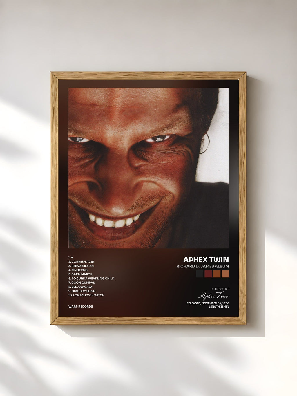 #bois Tableau de l'album Richard D. James Album de Aphex Twin, cadre en bois brut, imprimé et encadré en France