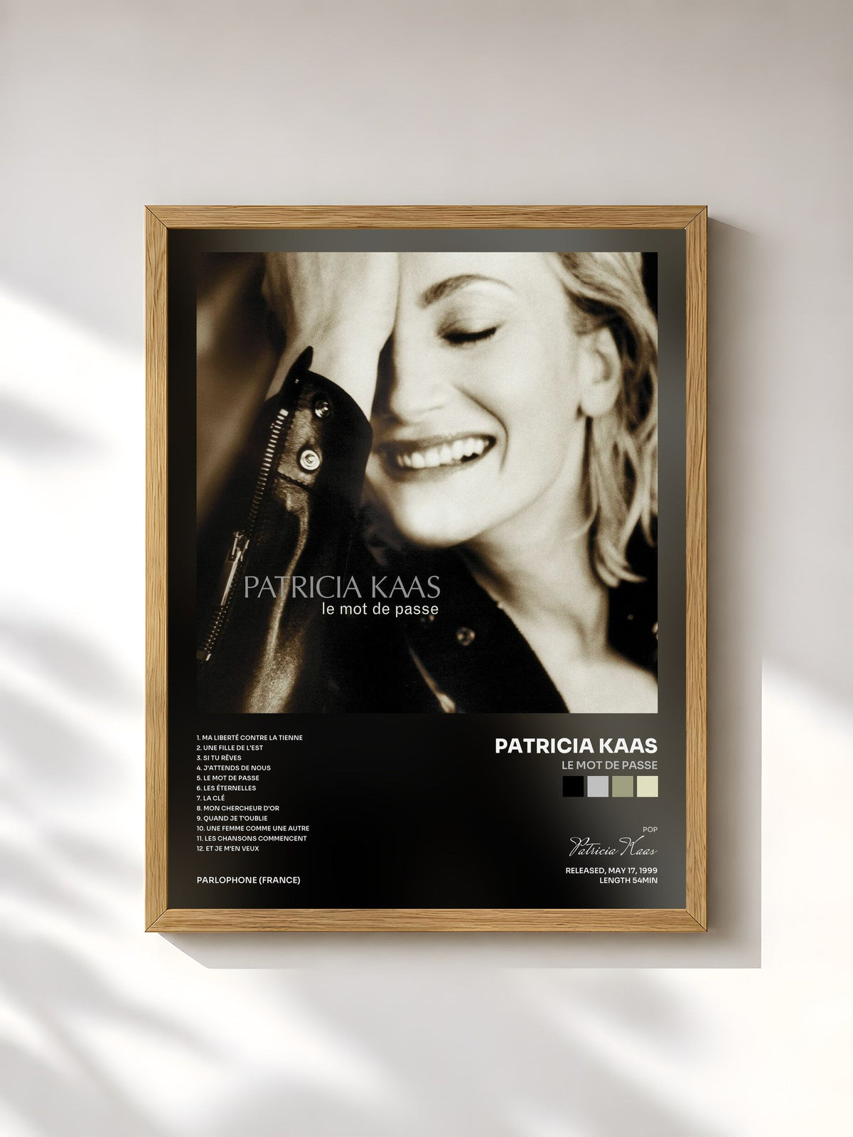 #bois Tableau de l'album Le Mot De Passe de Patricia Kaas, cadre en bois brut, imprimé et encadré en France