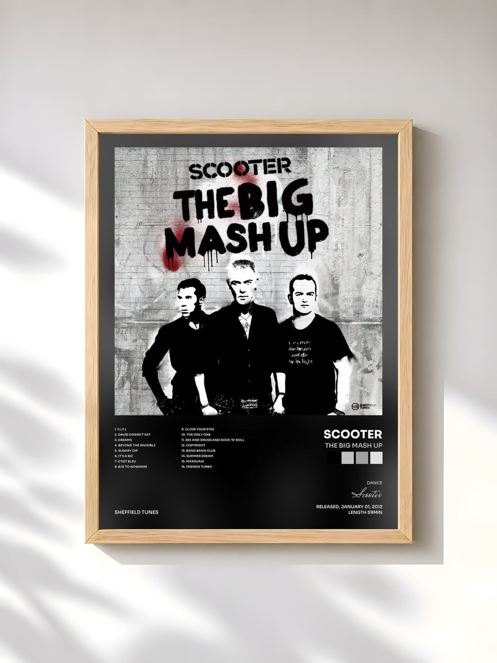 #bois Tableau de l'album The Big Mash Up de Scooter, cadre en bois brut, imprimé et encadré en France