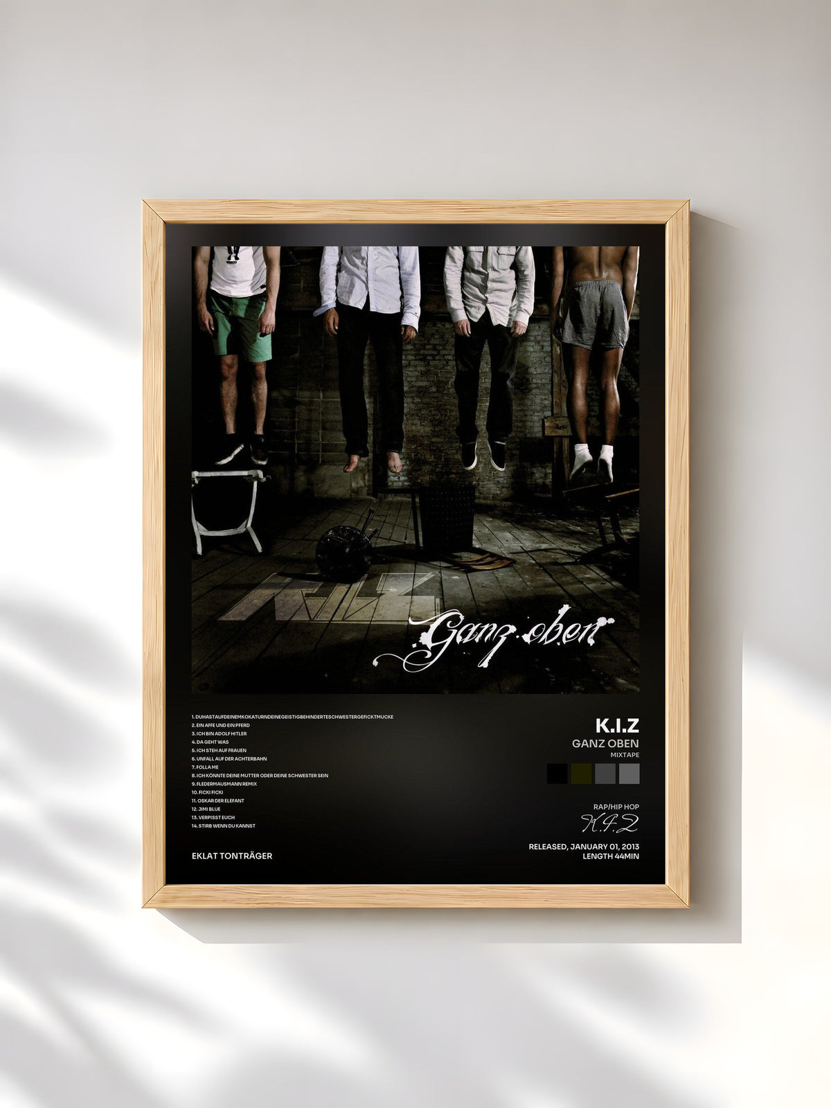 #bois Tableau de l'album Ganz Oben (Mixtape) de K.I.Z, cadre en bois brut, imprimé et encadré en France