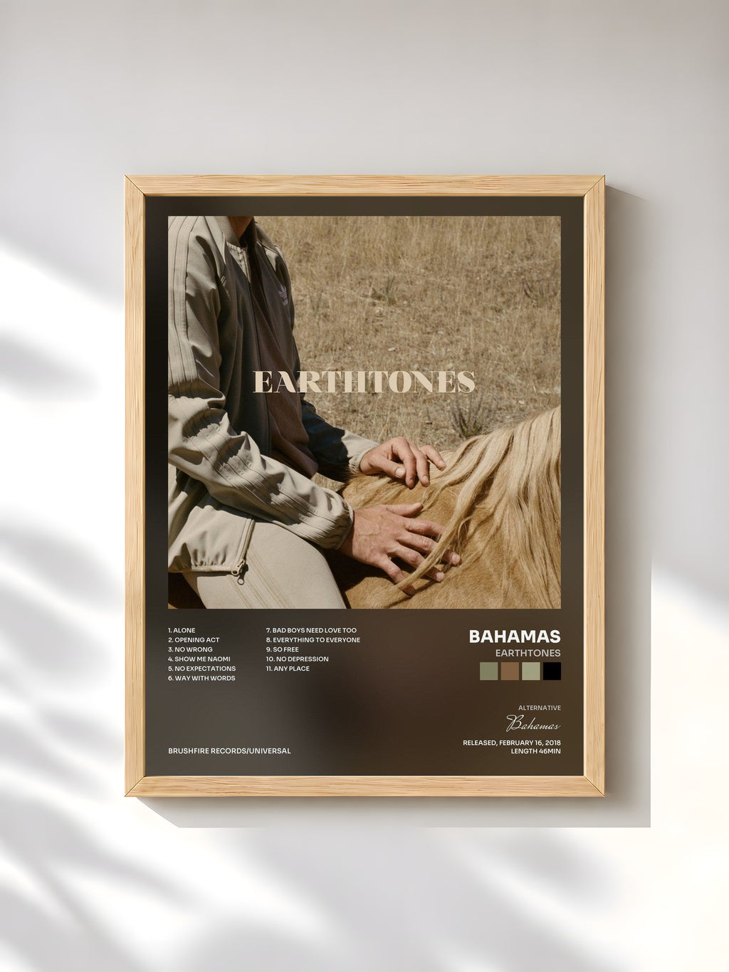 #bois Tableau de l'album Earthtones de Bahamas, cadre en bois brut, imprimé et encadré en France