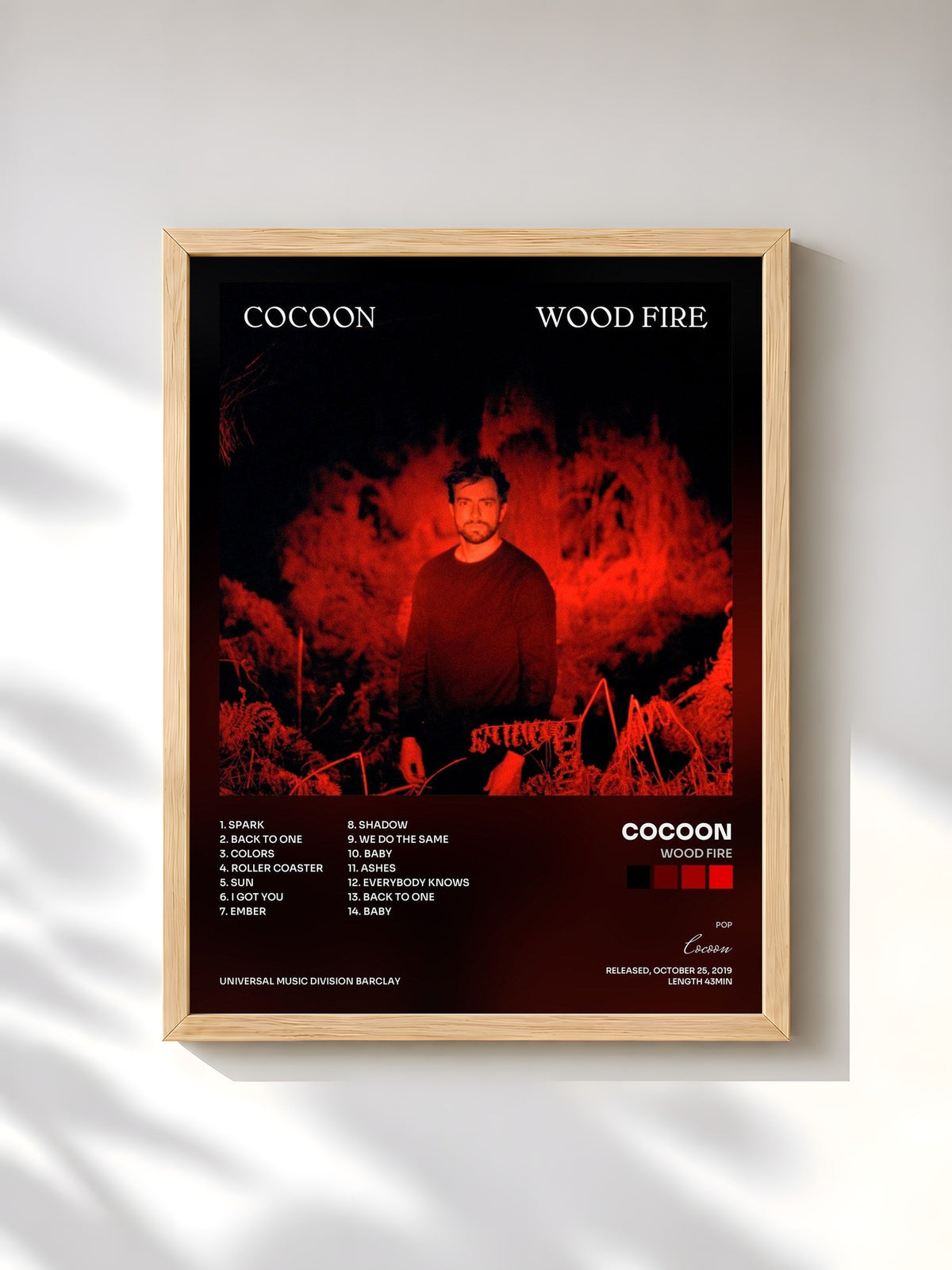 #bois Tableau de l'album Wood Fire de Cocoon, cadre en bois brut, imprimé et encadré en France