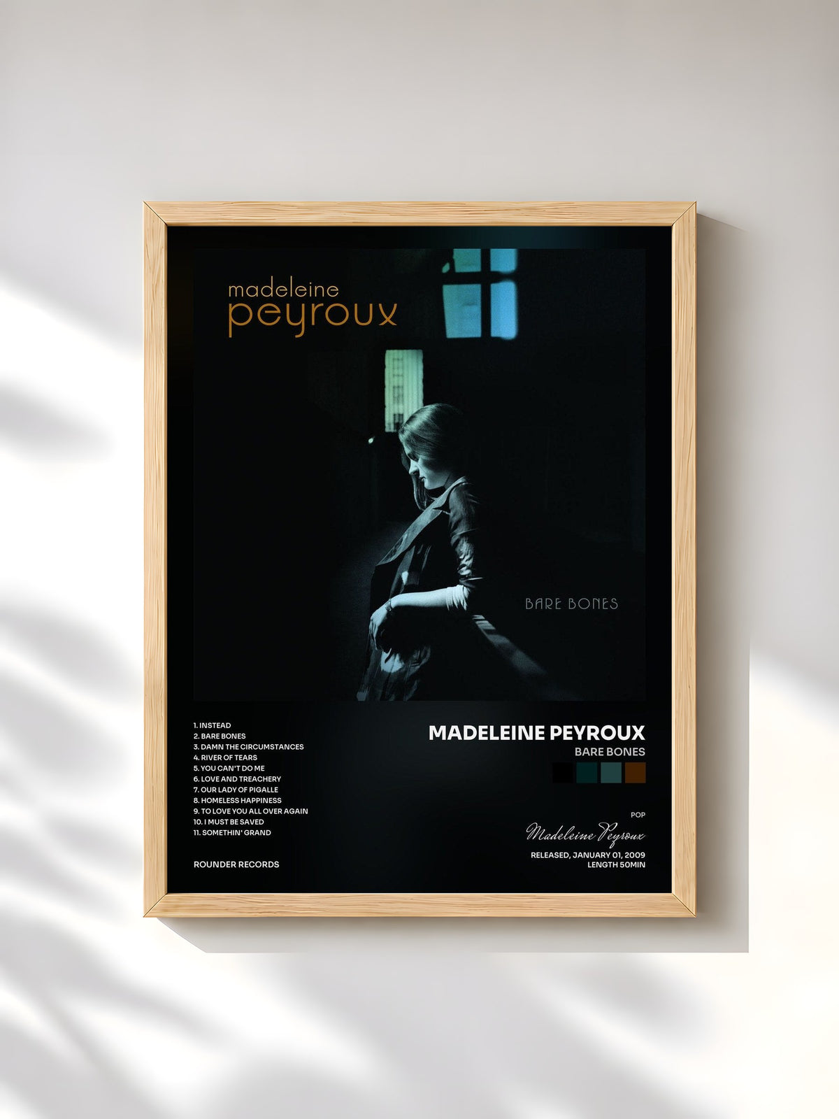 #bois Tableau de l'album Bare Bones de Madeleine Peyroux, cadre en bois brut, imprimé et encadré en France