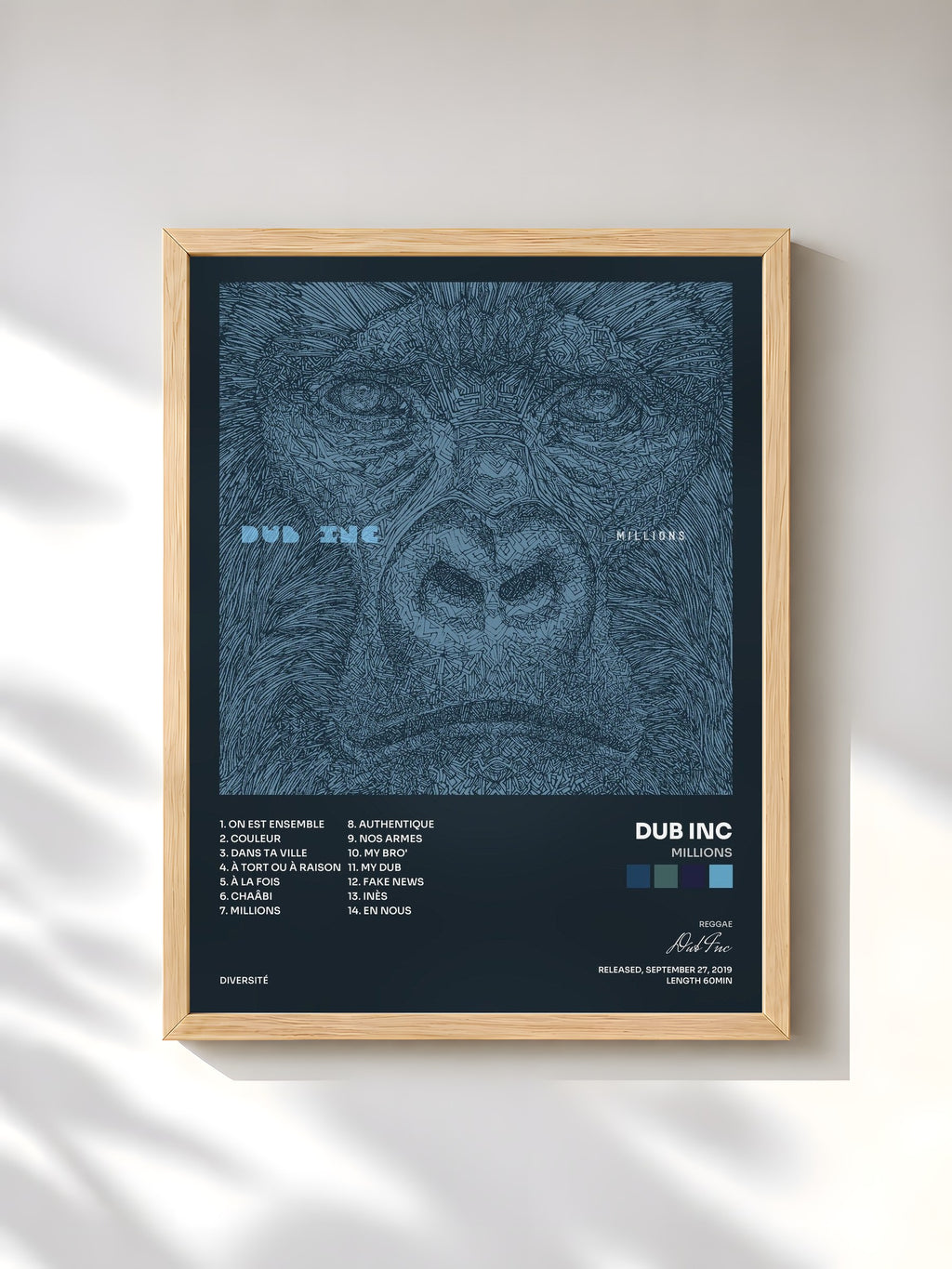 #bois Tableau de l'album Millions de Dub Inc, cadre en bois brut, imprimé et encadré en France